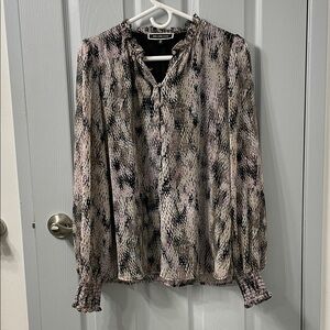 Melanie Lyne Pink and Black Snake-Print Long Sleeve Blouse